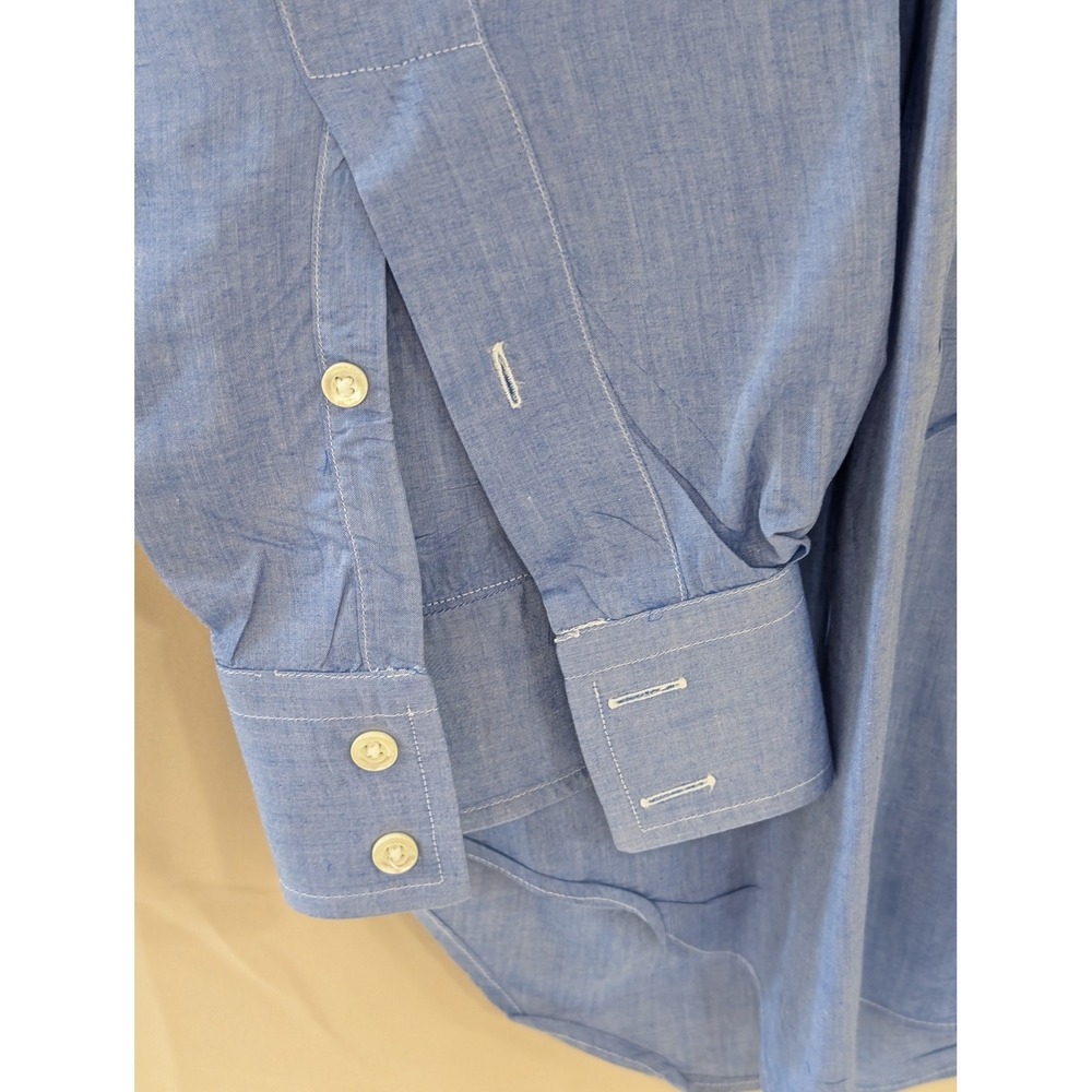 Tom James Mens Blue Custom Tailored Long Sleeve Dress Shirt Button Down 17" Neck - Picture 6 of 8